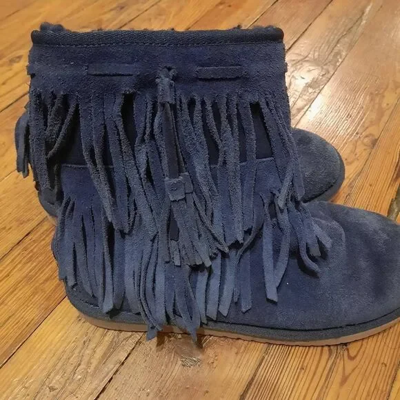 Navy Blue Fringe Boots - Picture 2 of 5